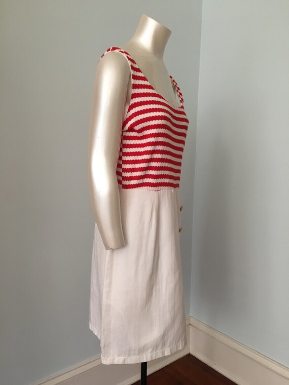 80's Vintage Nautical White & Red Dress By La Cos… - image 5