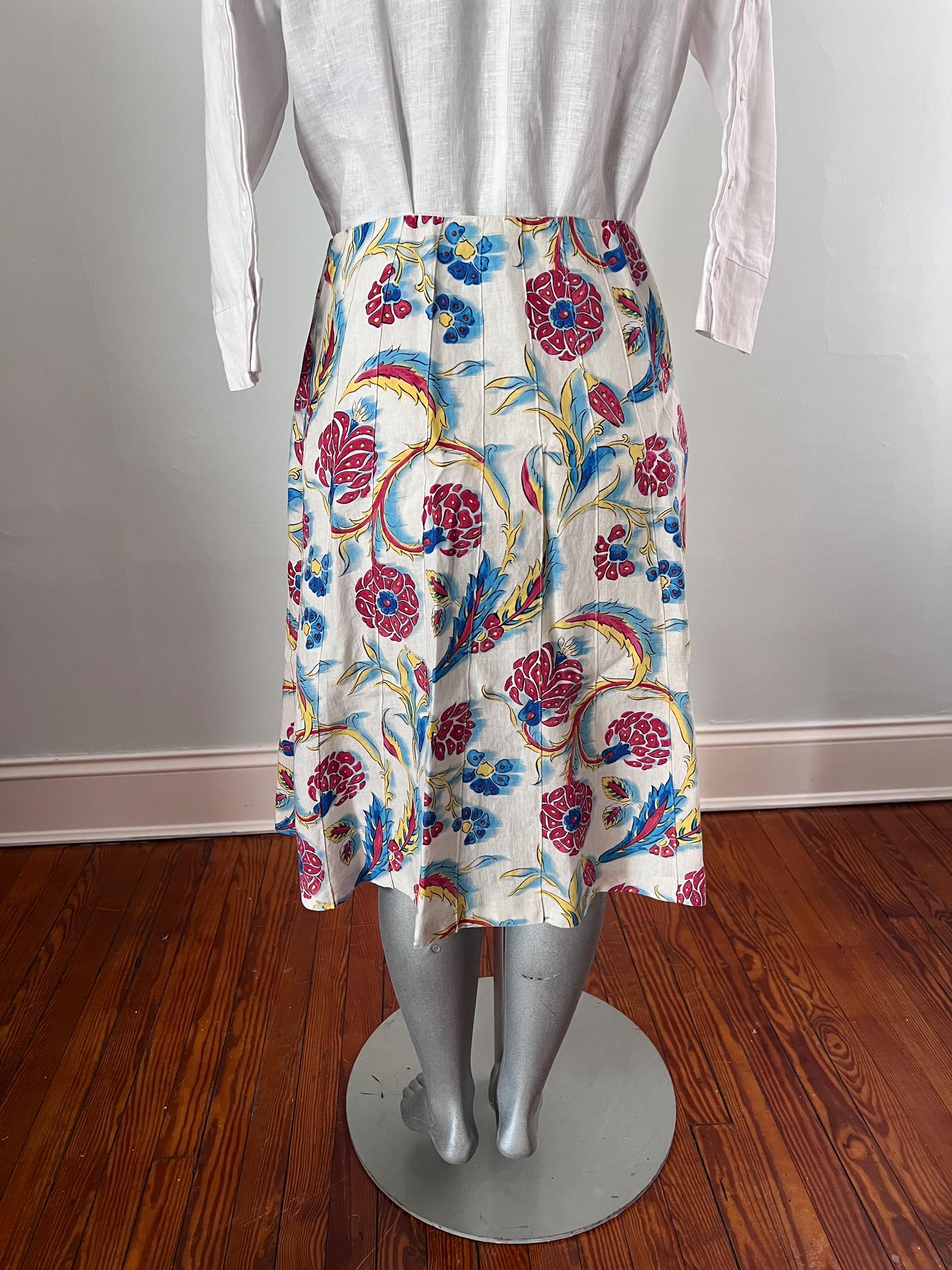Celine Vintage linen skirt セリーヌ スカート リネン Vintage Celine Linen Skirt White Multicolor 100% Linen Paisley