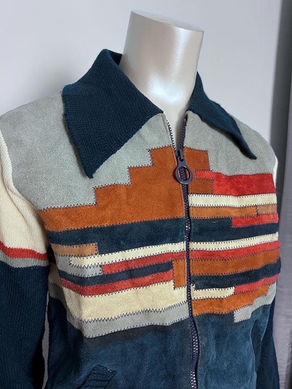 70s Split Suede & Knit Patchwork Jacket Unisex Zi… - image 2