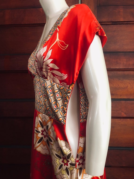 90's Silk Open Back Dress Vintage Crazy Floral Pr… - image 5