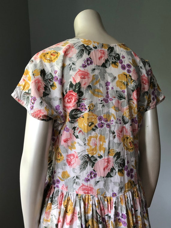 80's 90's Vintage Floral Cotton Dress Short Sleev… - image 6