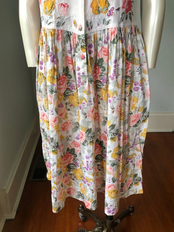 80's 90's Vintage Floral Cotton Dress Short Sleev… - image 4
