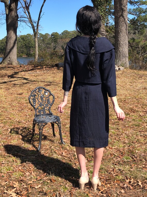 50's 60’s Vintage Navy Blue Short Sleeves Pencil … - image 8