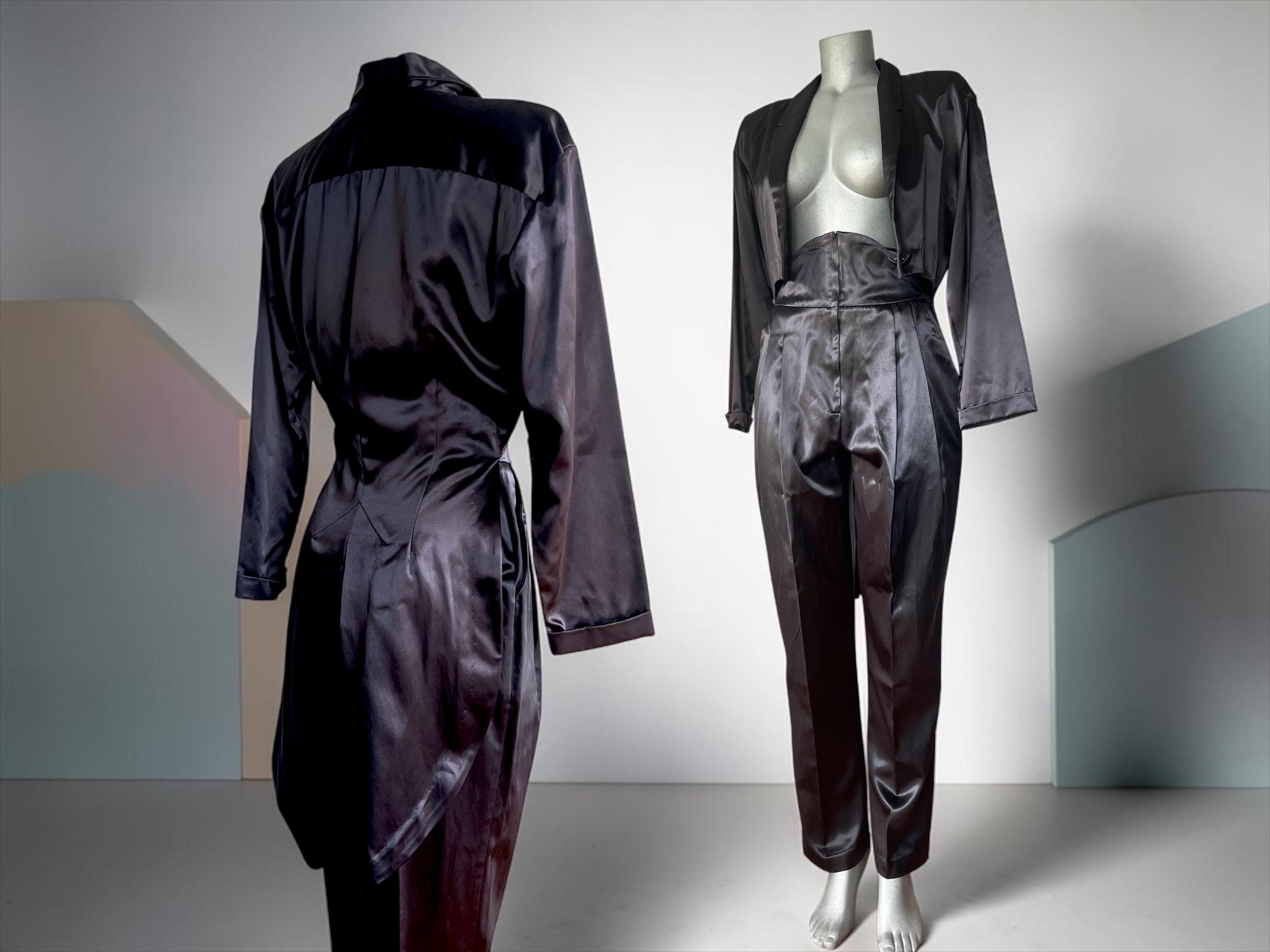 Vintage 1980s Norma Kamali Satin Tuxedo Pant Suit, Avant Garde