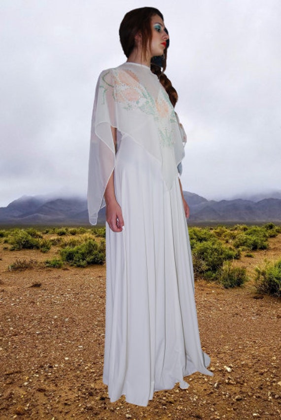 60's 70's Vintage Long Angelic Boho Dress w/ Deta… - image 3