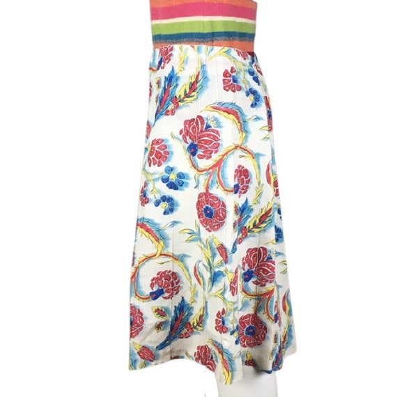 Celine Paris Vintage A line Floral Linen Skirt 42 - image 5