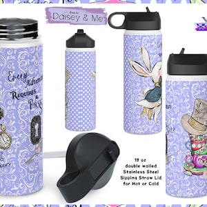 Alice in Wonderland ∙ Insulated Tumbler with Straw ∙ Hot and Cold ∙ Alice Gift ∙ Stainless Steel Thermos Bottle ∙ Backpack Gift for Women