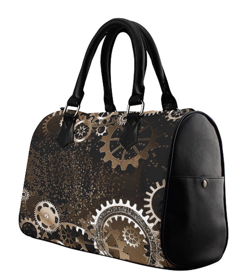 Metallic Satchel Handbag \u2219 Gears in Motion \u2219 Tote Bag \u2219 Vegan Leather Bag \u2219 Mongram Bags \u2219 Luxury bag \u2219 Barrel Style Bag \u2219 Doctor Bag \u2219Purse