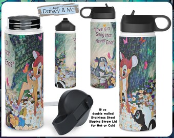 Bambi •Tumbler • Hot and Cold Insulated Bottle • Stainless Steel Bottle with Straw • Cute Woodland Animals • Backpack Gift • Bags and Gifts