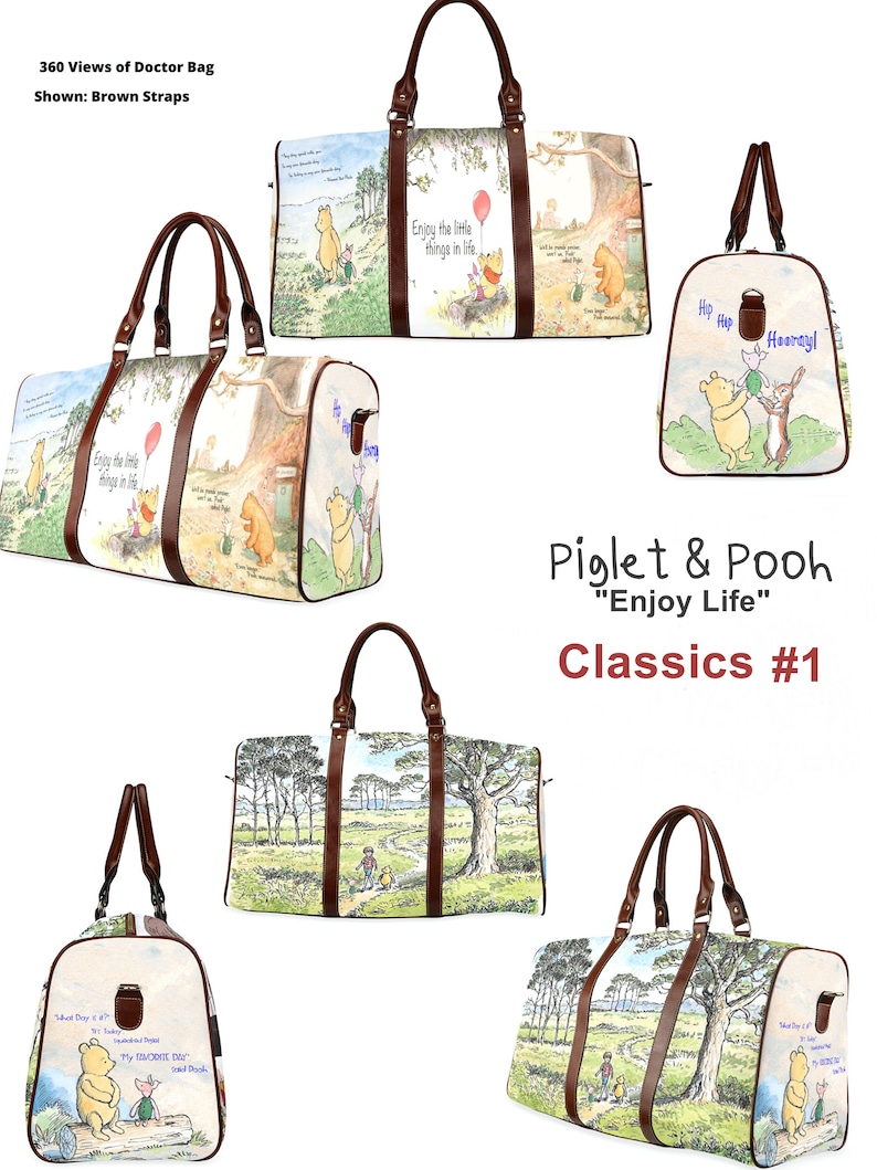 Pooh and Piglet Doctor Bag Large Tote Bag Winnie the Pooh 100 Acre Wood Classic Pooh Tote Bag Commuter Bag Wallet Umbrella image 3