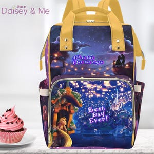 Rapunzel Backpack • Tangled inspired themed Bags for Work School or Nursery • Diaper Bag Crossbody Weekender or Travel Bags and Accessories