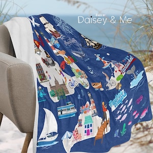 Map Blanket • Coastal • Map Throw Blanket • Seashore Quilts • Martha’s Vineyard • Nantucket • Cape Cod • Bags and Gifts • Travel Souvenir