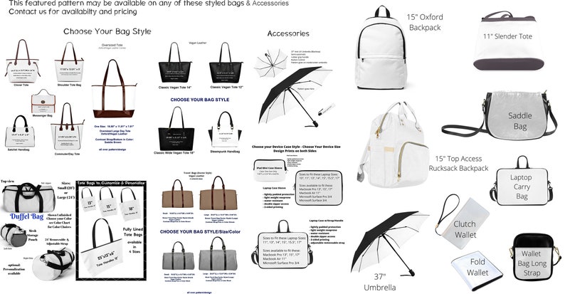 K&ouml;nnte beinhalten: Eine Auswahl an Taschen und Accessoires wird vor einem wei&szlig;en Hintergrund gezeigt. Die Taschen umfassen eine Reisetasche, Einkaufstaschen, Rucks&auml;cke, eine Satteltasche, eine Laptoptasche, eine Clutch, eine Brieftasche zum Falten und eine Geldb&ouml;rse mit langem Trageriemen. Das Zubeh&ouml;r umfasst einen 94 cm langen Regenschirm und eine schlanke Tasche mit 28 cm.