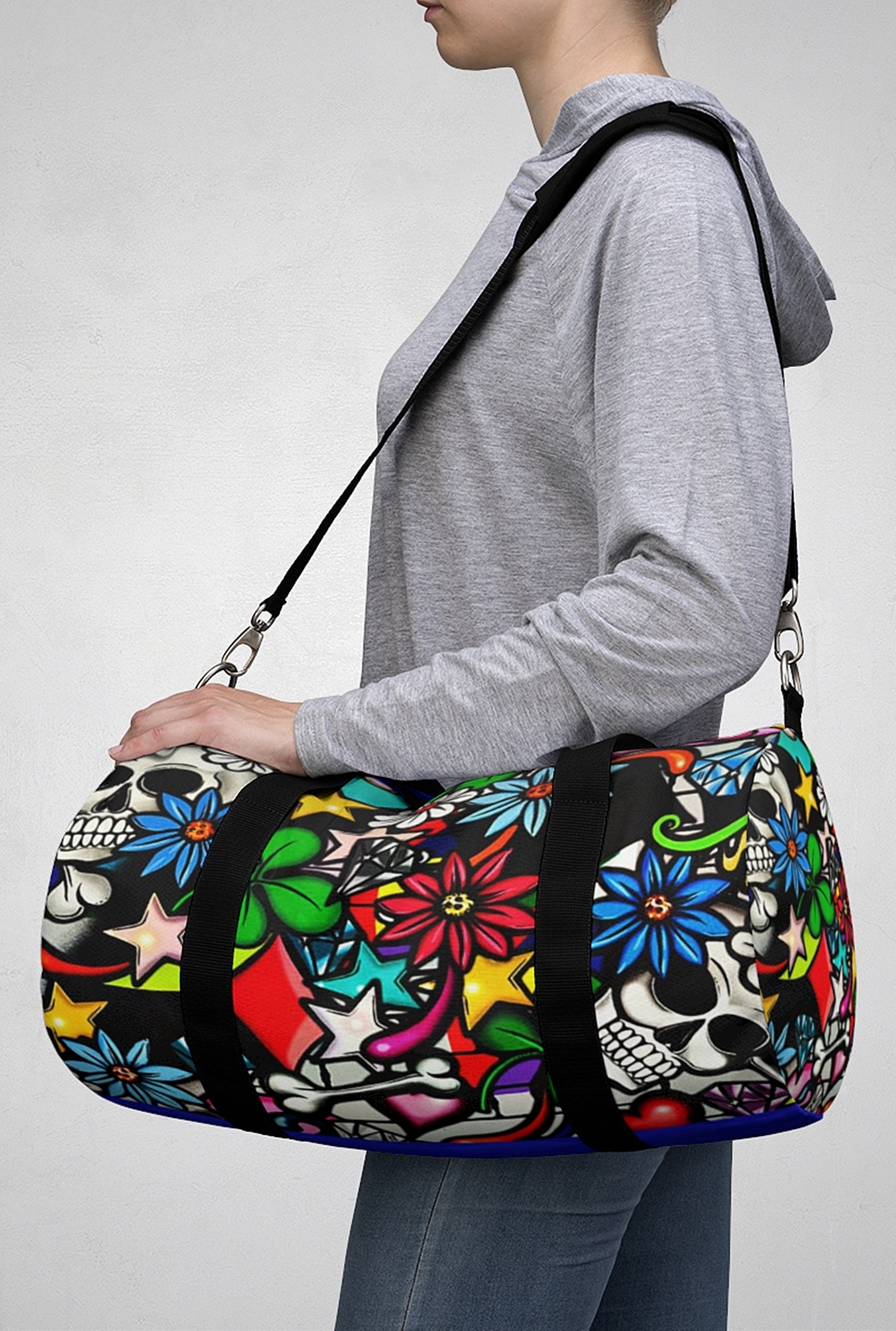ORANGE LAUGHING SKULL LARGE DUFFEL BAG