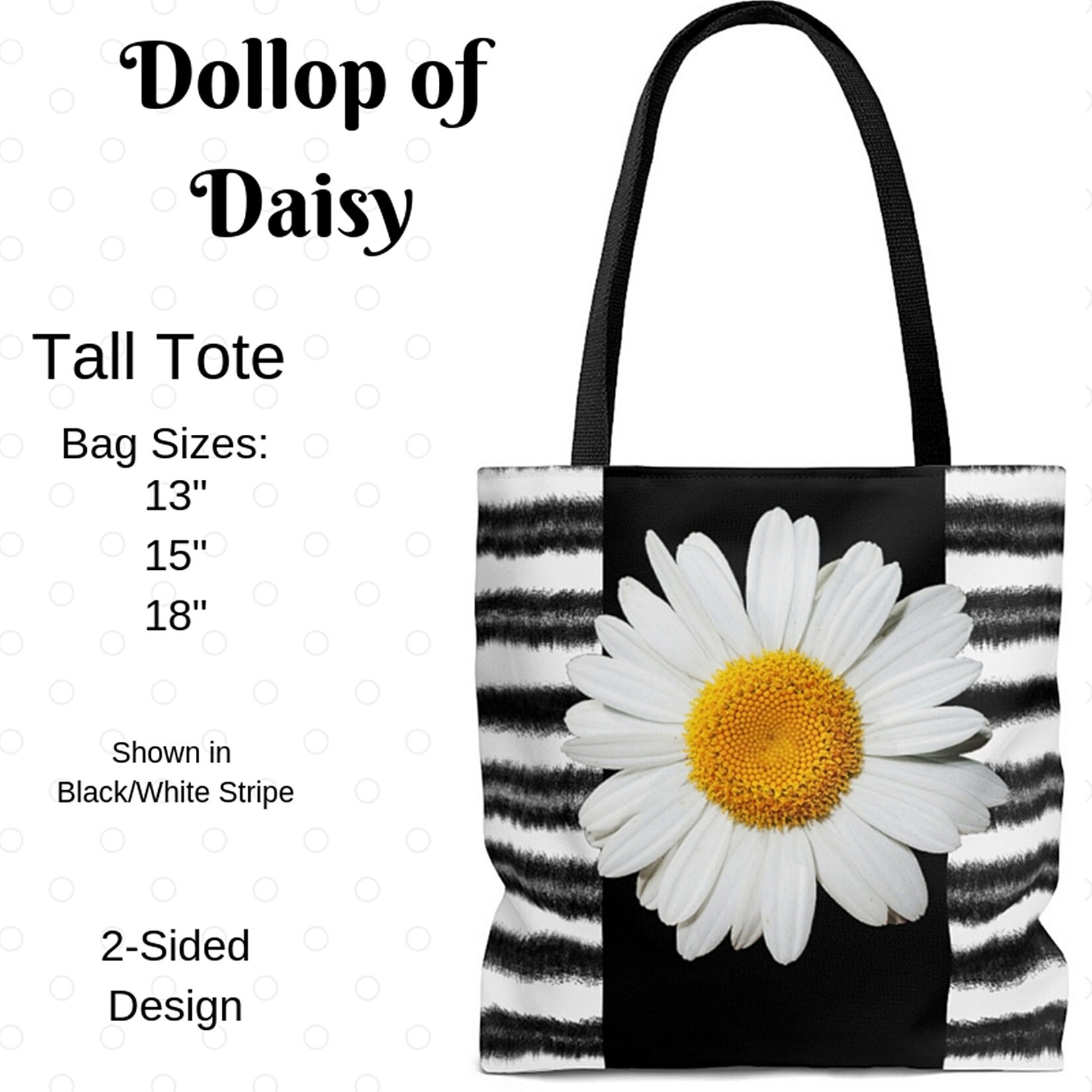 Daisy Tote Bag Flower Art Dollop of Daisy Black & White | Etsy