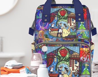 Stained Glass Storybook Print Drawstring Backpack Loungefly Disney Beauty And The Beast Stained Glass Mini  main image 2