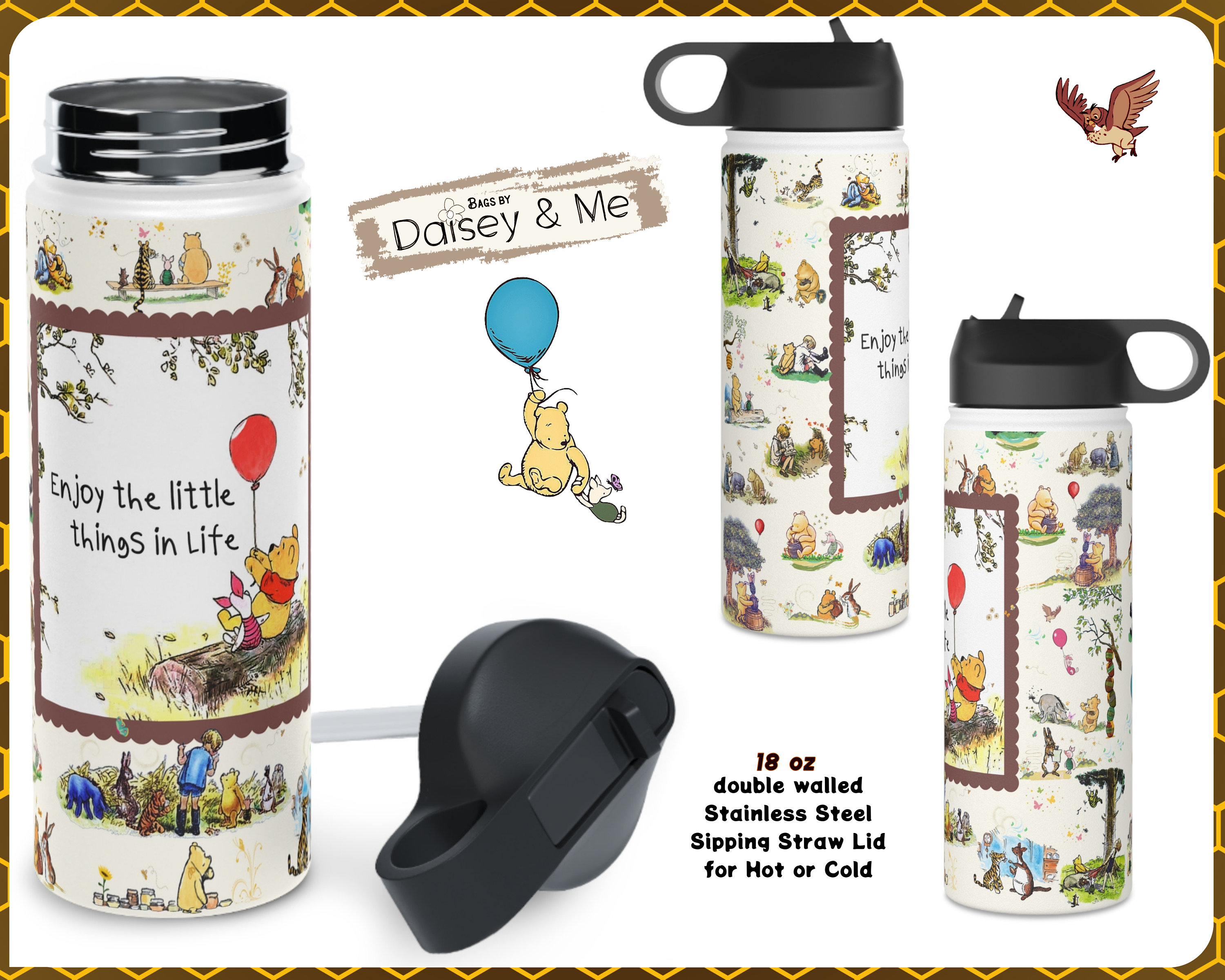 Insulated Stainless Steel Bottle Gift ∙ Winnie the Pooh ∙ Hot and Cold Insulated Water Bottle ∙ Backpack Gift ∙ Piglet ∙ Pooh Bear Gifts