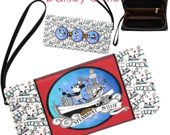 Mickey • Clutch Wallet Handbag • Steamboat Willie Stylish Weekend Travel or Evening Bag • Cartoon Character Bags and Accessories