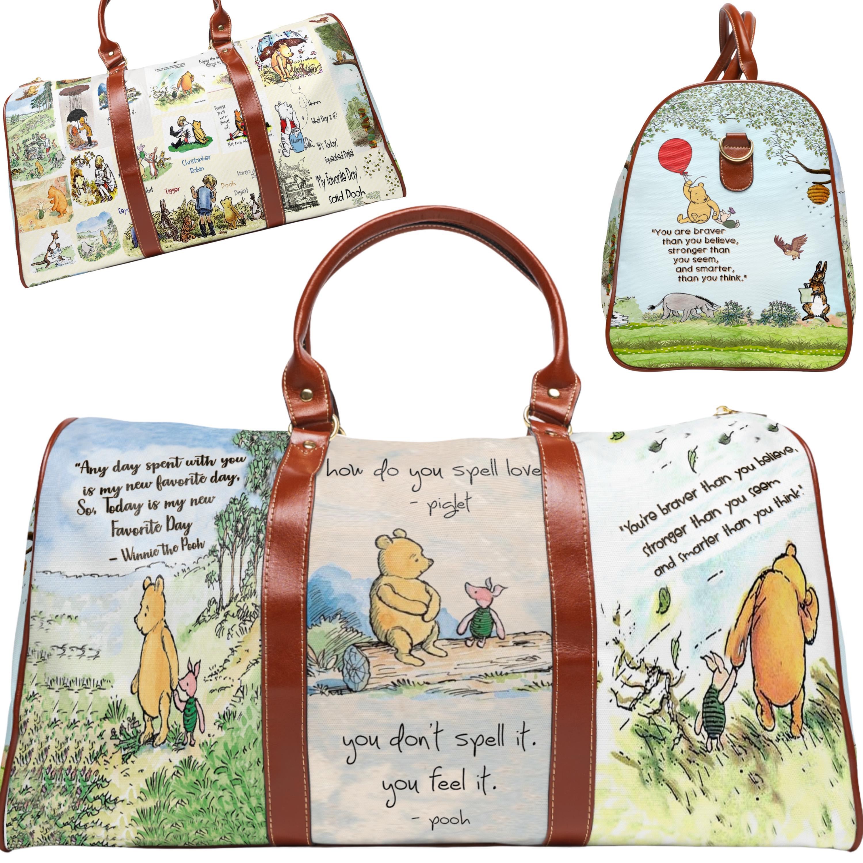 Vintage Winnie the Pooh Duffle Bag Blue Nylon Disney Travel Gym Weekend Tote Vintage Disney Winnie The Pooh Sleeping Duffle Bag Weekender  main image 2