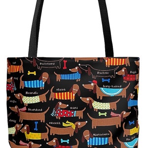 Tote Bag,Dachshunds,Sweater,Dog Mom Tote,Bags,Travel Bag,Teacher Tote,Graduation,Book Bag,Beach Bag,School Bag,Colors,Sizes,Personalize Gift