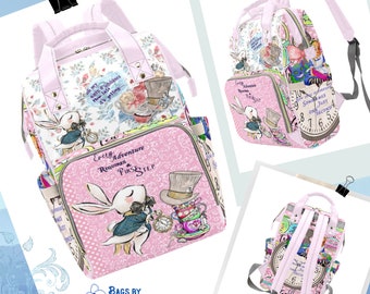 alice unique diaper backpack laptop Laptop Backpack Gothic Alice in Wonderland Christmas UK Bag Handbag  Shoulder Straps Buckle Black Faux Leather Zipper School Diamond Adjust