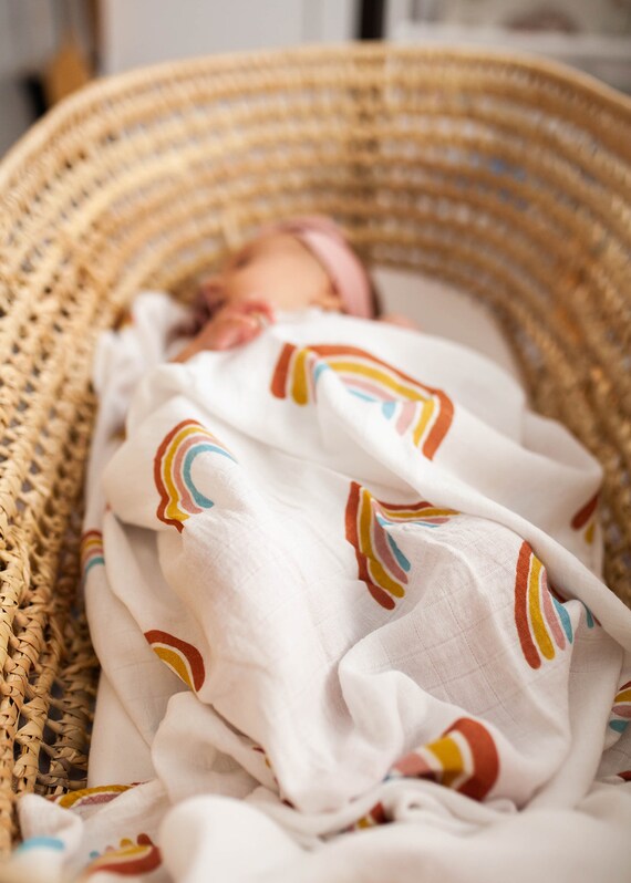 Large Rainbow Muslin Swaddle Blanket Baby Girl Crib Sheet