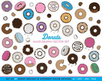 Donut Vectors | Hand Drawn Illustrations | Digital Download