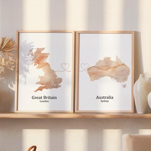 Personalised Linked Location Map Print | Custom Travel Art | Personalized Couple Gift | Long-Distance Travel Map