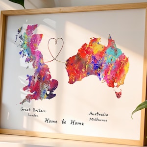 Personalised Map Print - Any two countries - Custom Map Art - Available in 9 Colours
