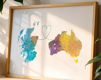 Scotland to Australia - Travel poster - Watercolour print