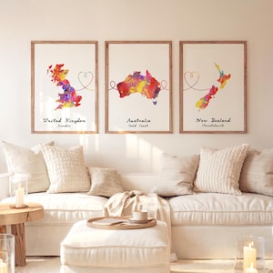 Personalised Map Print - Any three countries - Custom Map Art - Available in 9 Colours