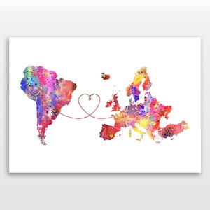 América do Sul para a Europa - Cartaz de viagem - Impressão em aquarela