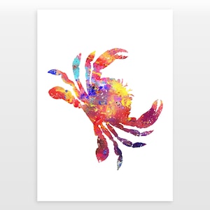 Watercolour Crab poster, Minimalist Crab print