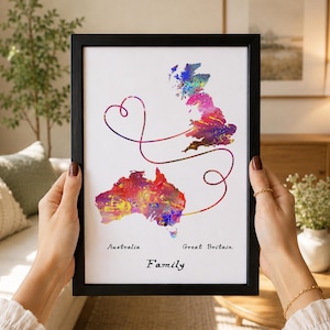 Customisable Map Art - Personalised Map Print - Select two countries - Holiday Gifts - Available in 6 Colours