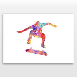 Skateboard - Nollie Kickflip - Watercolour print