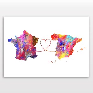 De la France vers l'Espagne - Poster de voyage - Impression aquarelle