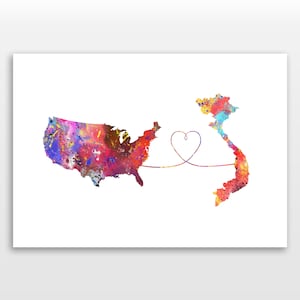 United States of America to Vietnam - Travel - Watercolour print