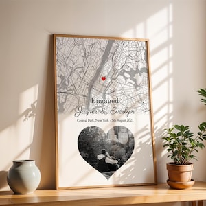 Engagement Photo and Map Print | Custom Engaged Photo and Map Print | Personalised Engagement Poster