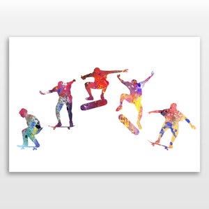 Skateboard - Kickflip - Watercolour print