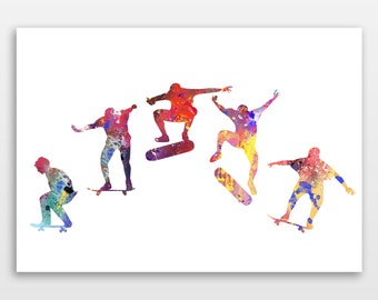 Skateboard - Kickflip - Watercolour print