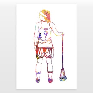 Watercolour Womens Lacrosse Print - Personalised Lacrosse Poster - Available in 4 colours