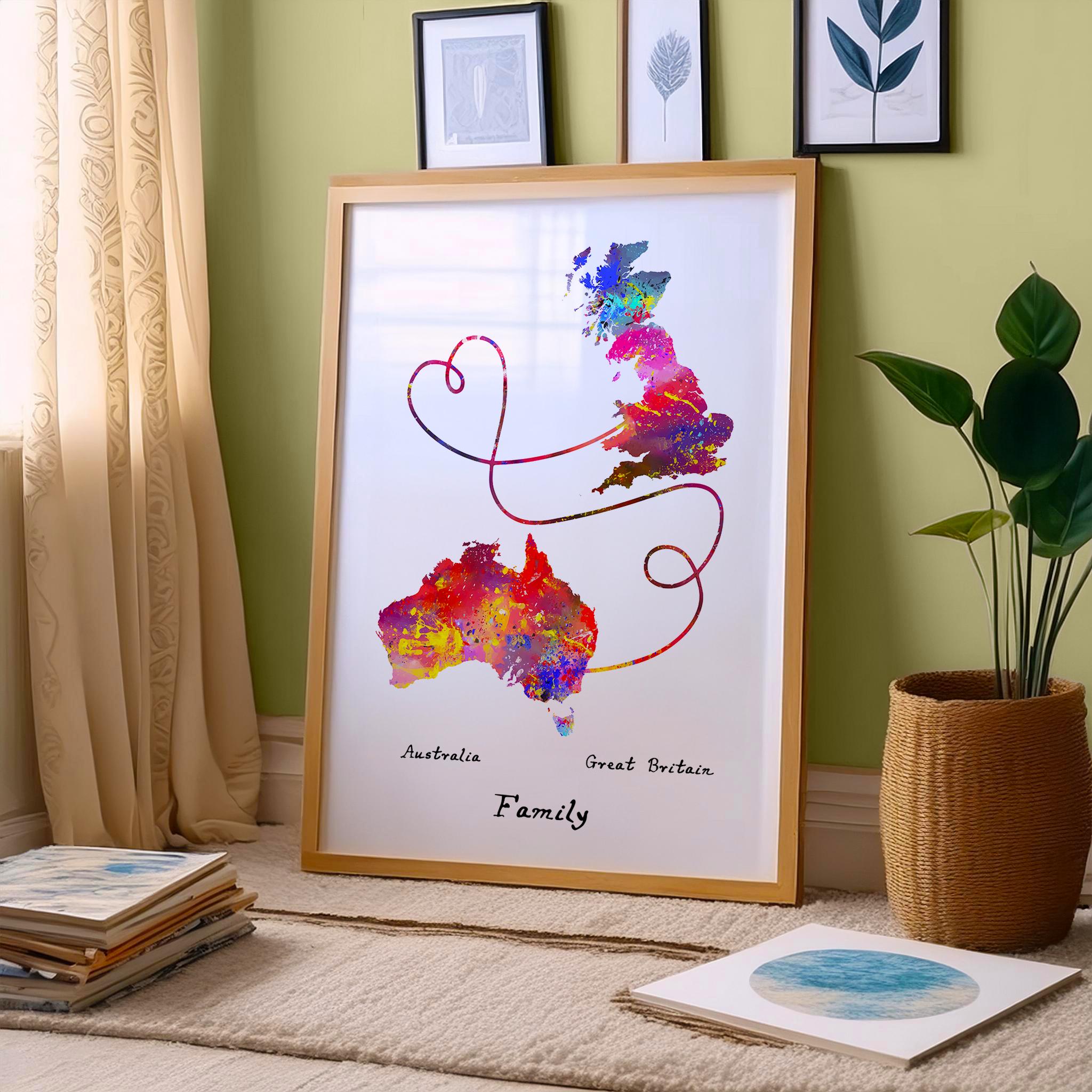Personalised Map Print - Any Two Countries - Custom Map Art - Available ...