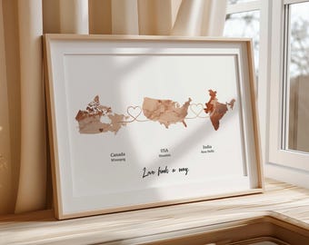 Custom Linked Locations Map Print | Personalised Journey Map | Connected Places Travel Art | Custom Adventure Artwork