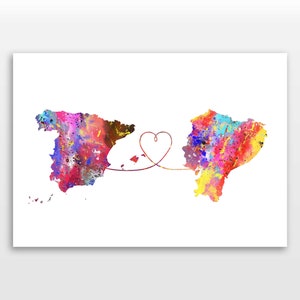 Spain to Ecuador - Travel poster - Watercolour print