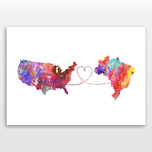 United States of America to Brazil - Travel - Watercolour print