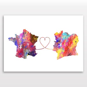 Frankreich bis Elfenbeinküste - Reiseplakat - Aquarelldruck