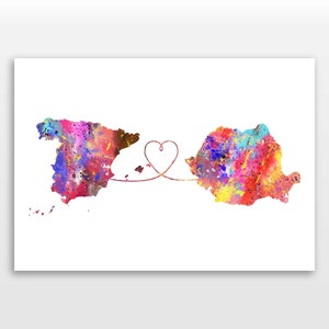 Spain to Romania - Travel poster - Watercolour print