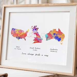 Personalised Map Print - Any three countries - Custom Map Art - Available in 9 Colours