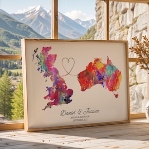 Mapa personalizado impresso - Selecione dois países - Arte cartográfica customizável - Presente de viagem perfeito - Disponível em 6 cores