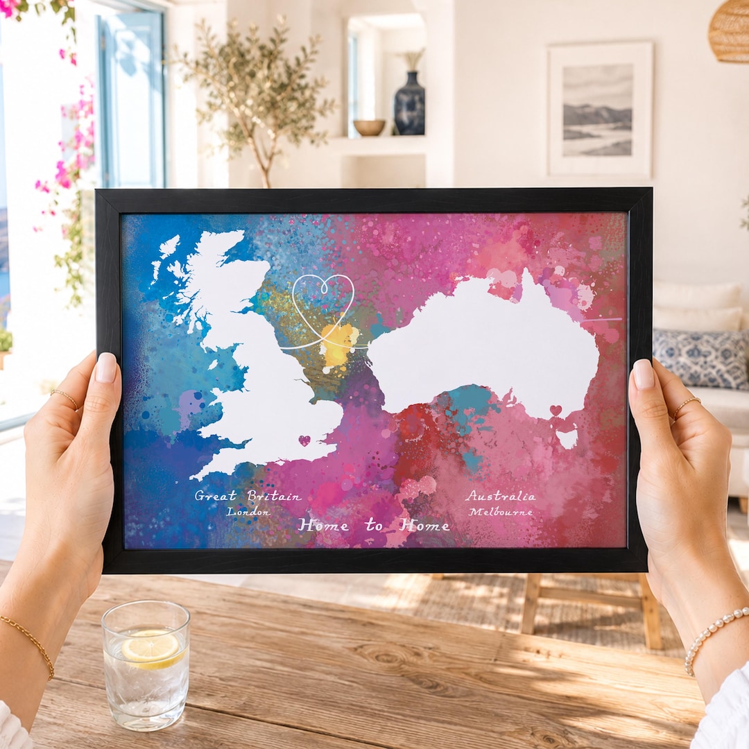 Personalised Map Print - Any Two Countries - Custom Map Art - Available ...